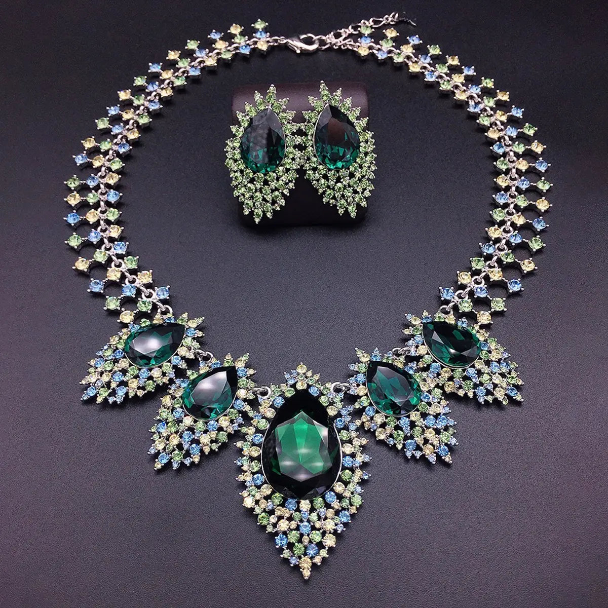 Parure de bijoux élégante Collier goutte en cristal bleu roi