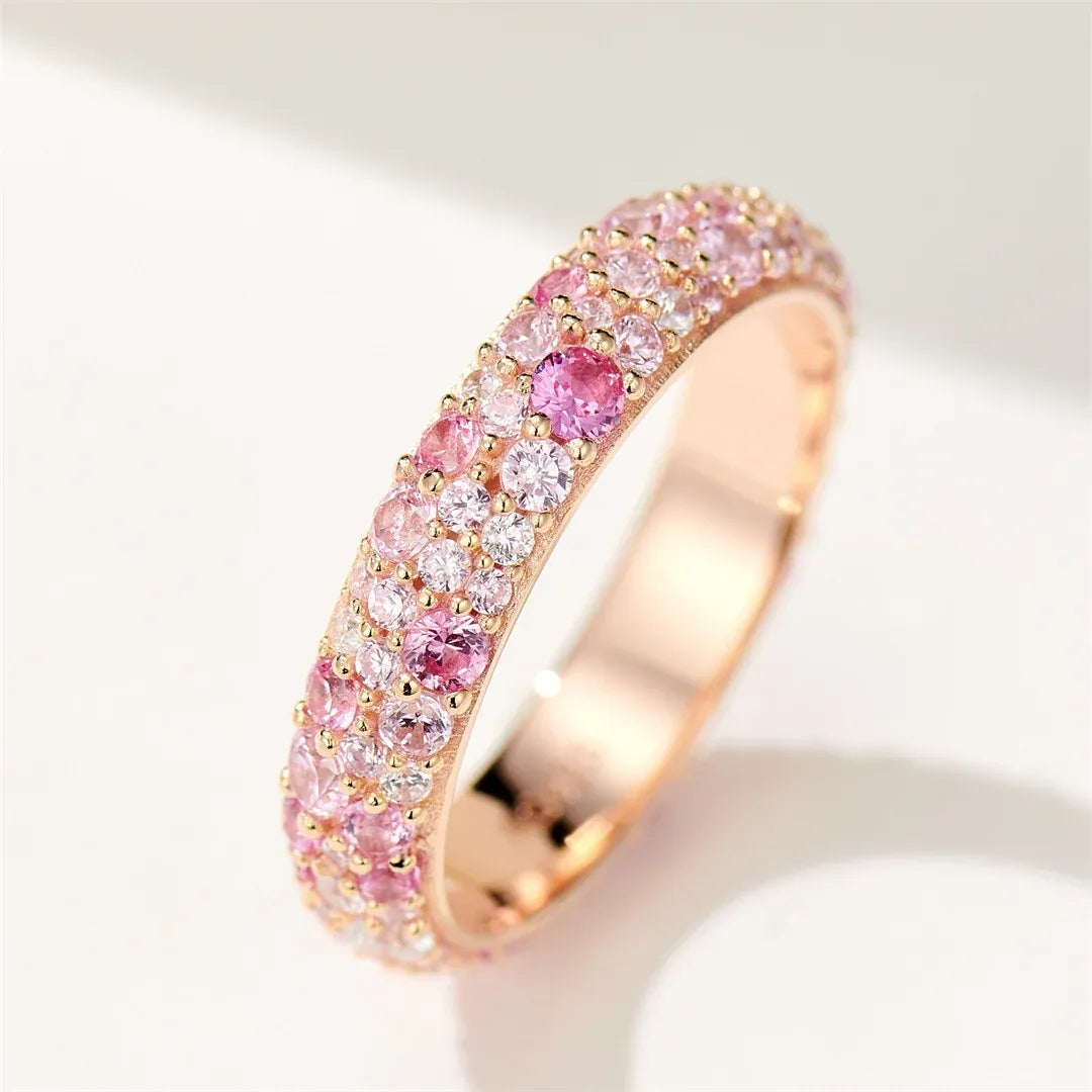 Bague en argent sterling, or rose et diamants roses