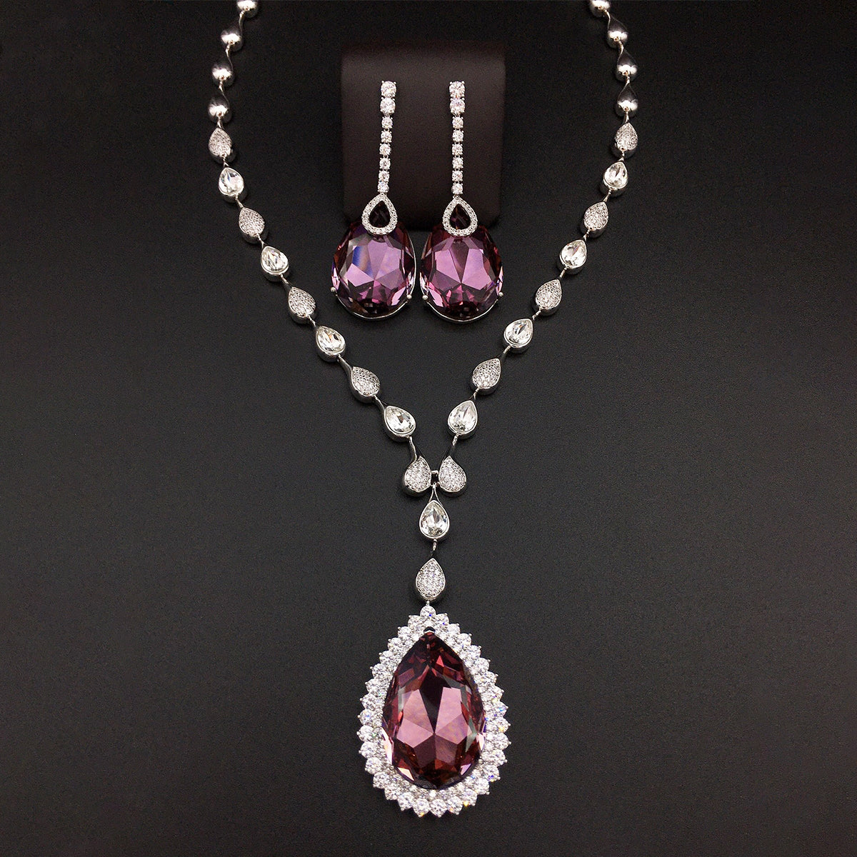 Parure Collier et Boucles d'Oreilles de Luxe en Cristal Autrichien Goutte d'Eau pour Mariage Mariée Soirée
