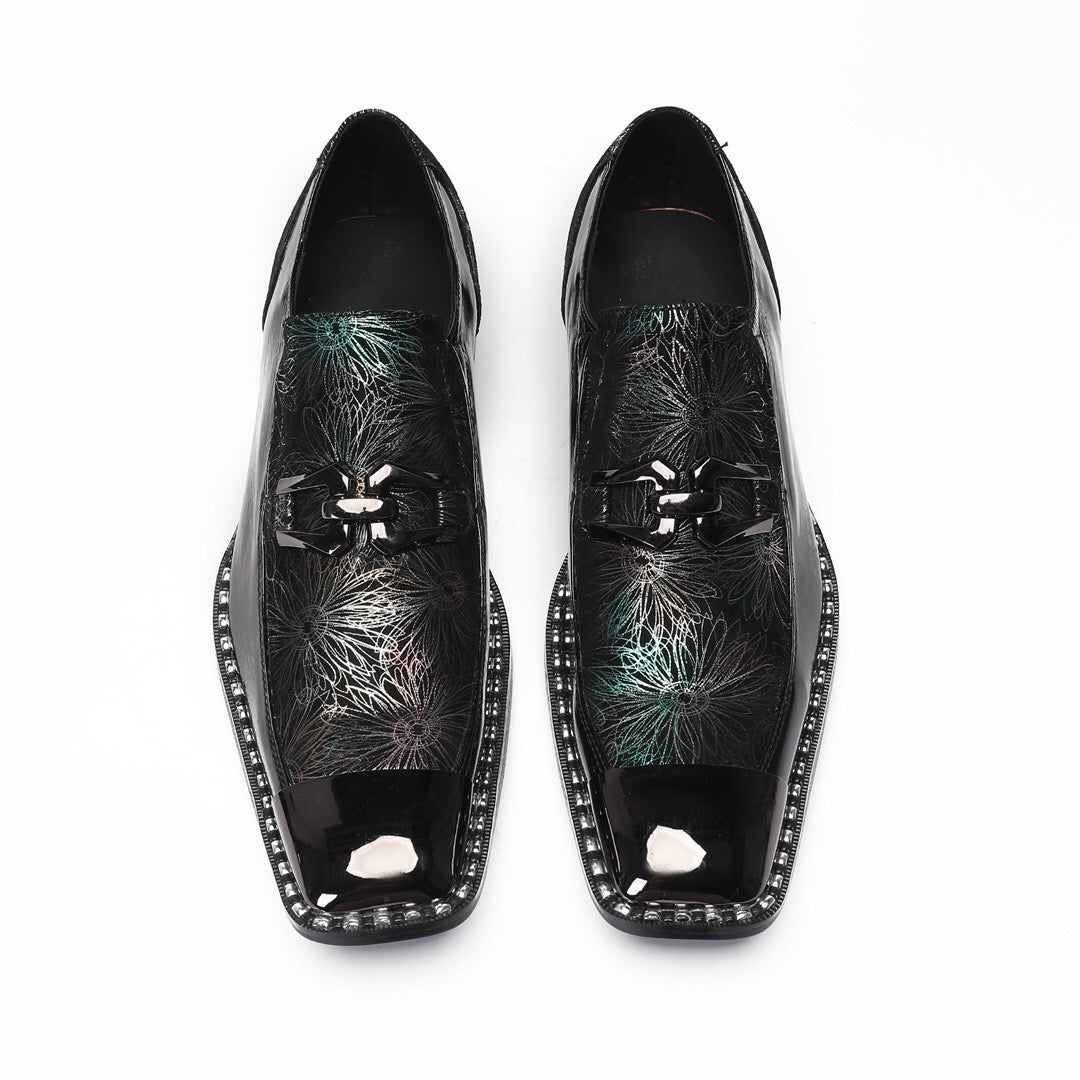 Green Embroidered Metal Square Head Leather Men's Formal Shoes Pointed dress shoes for men Party Banquet and Wedding Oxford Large size men's shoes mens brogue shoes derby shoes Elegant Shoes