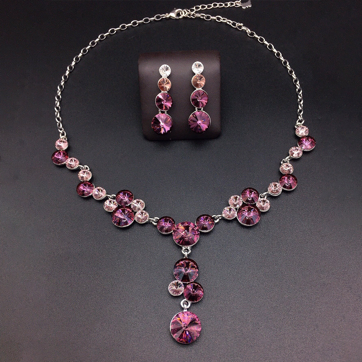 Luxury Sapphire Blue Crystal Pendant Necklace Set – Elegant Jewelry
