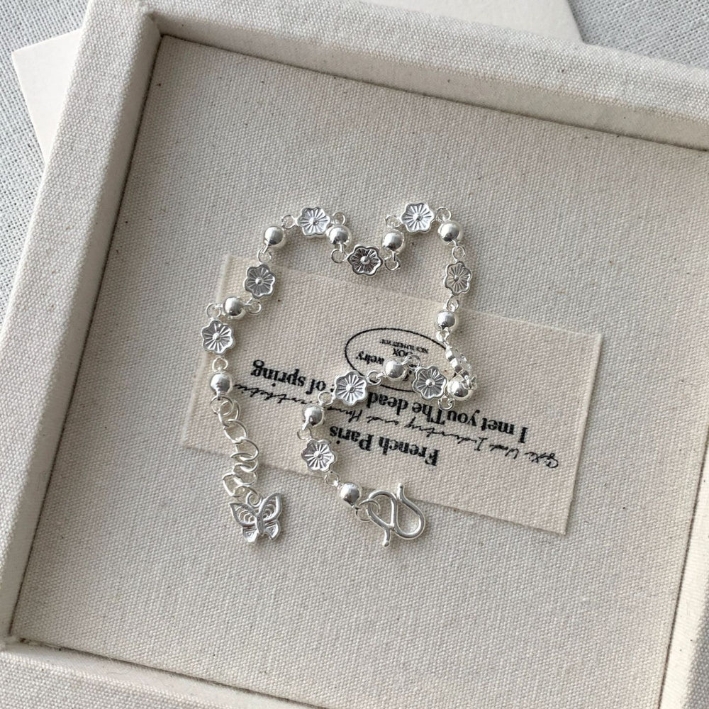 S925 Sterling Silver Peach Blossom Butterfly Bracelet