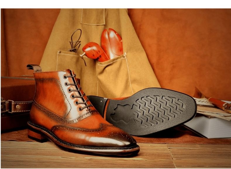 Vintage poliert gravierte Martin Stiefel Herren Echtlederstiefel