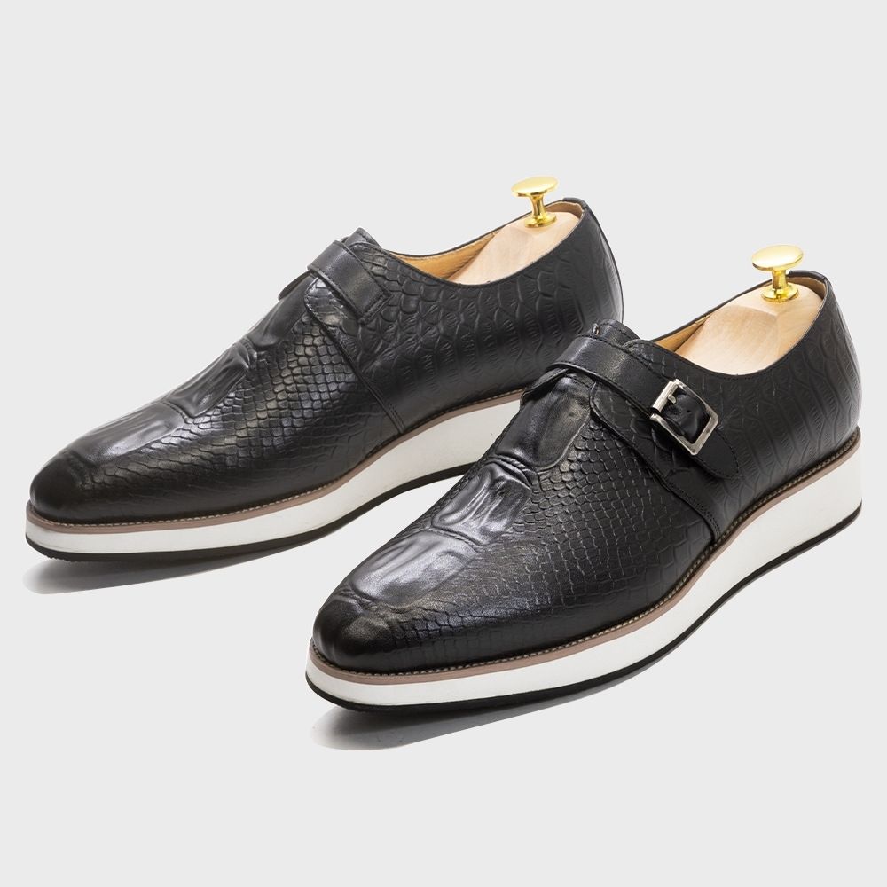 Fashion Snake Leather Pointed Loafers Men's Buckle Casual Leather Shoes