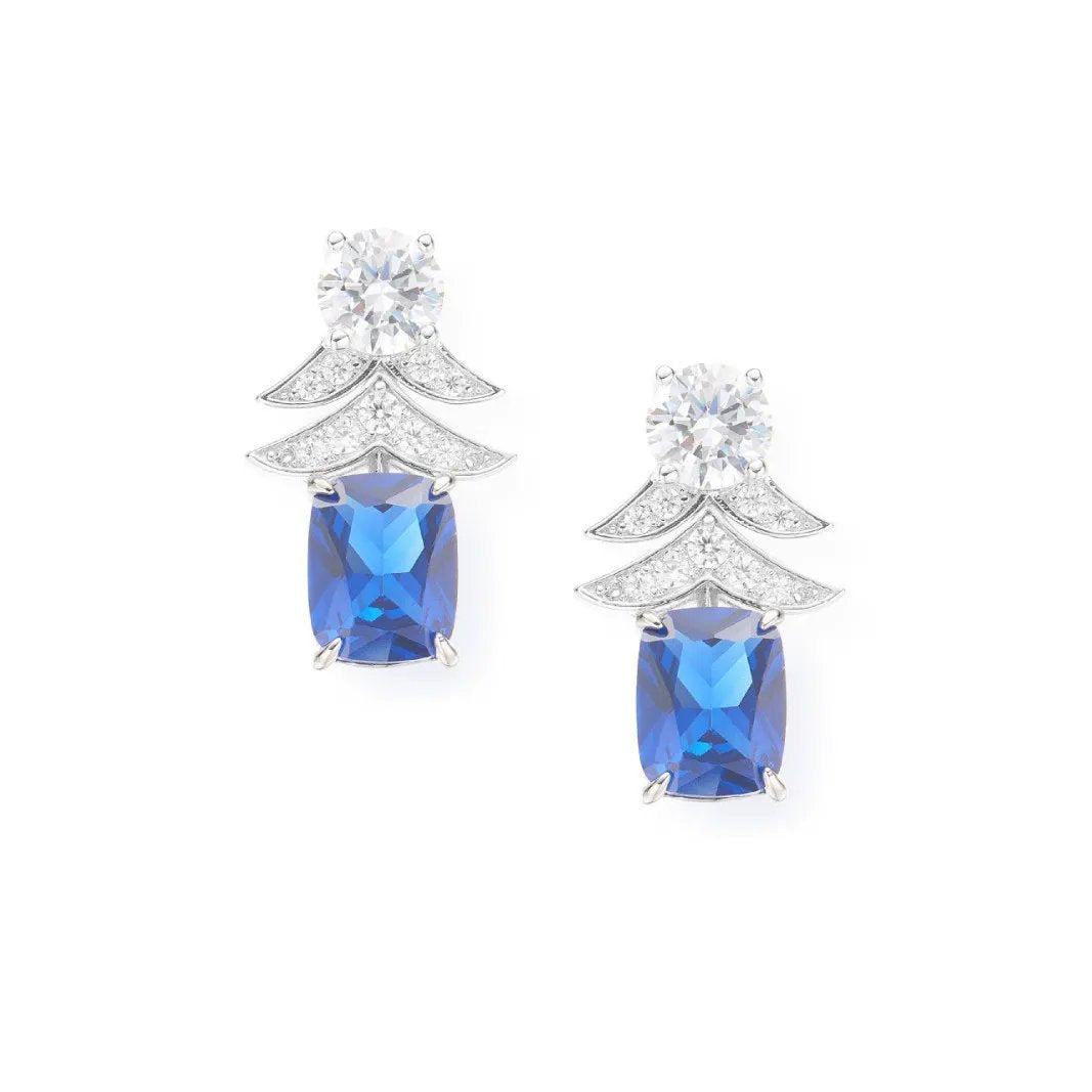 Blue Sapphire Crystal Necklace and Earrings Set Luxury Jewelry for Women Elegant Party Set