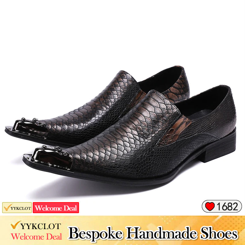 Black fashion serpentine men's stage shoes Leather party dress shoes for men