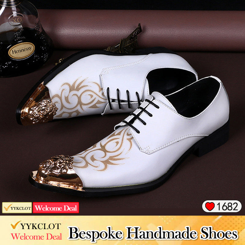 White leather printed dress shoes Men's derby shoes for men,Office, Party, Banquet, Wedding,brogue shoes,genuine leather Plus Size Oxford shoe man