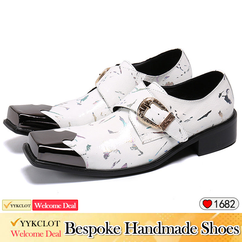 Black square leather printed men's formal shoes man dress shoes for men