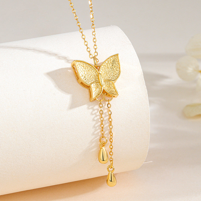 S925 sterling silver water drop fringed butterfly necklace