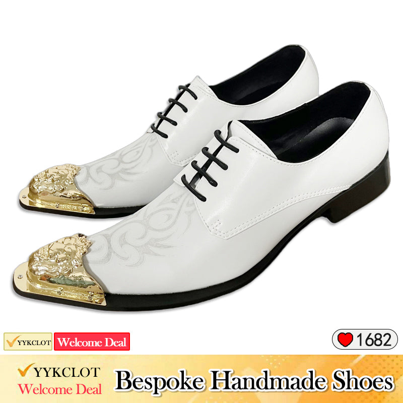 White leather printed dress shoes Men's derby shoes for men,Office, Party, Banquet, Wedding,brogue shoes,genuine leather Plus Size Oxford shoe man