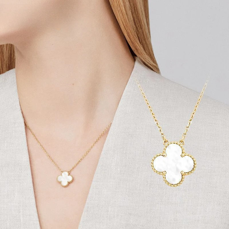 Black and white four-leaf clover necklace