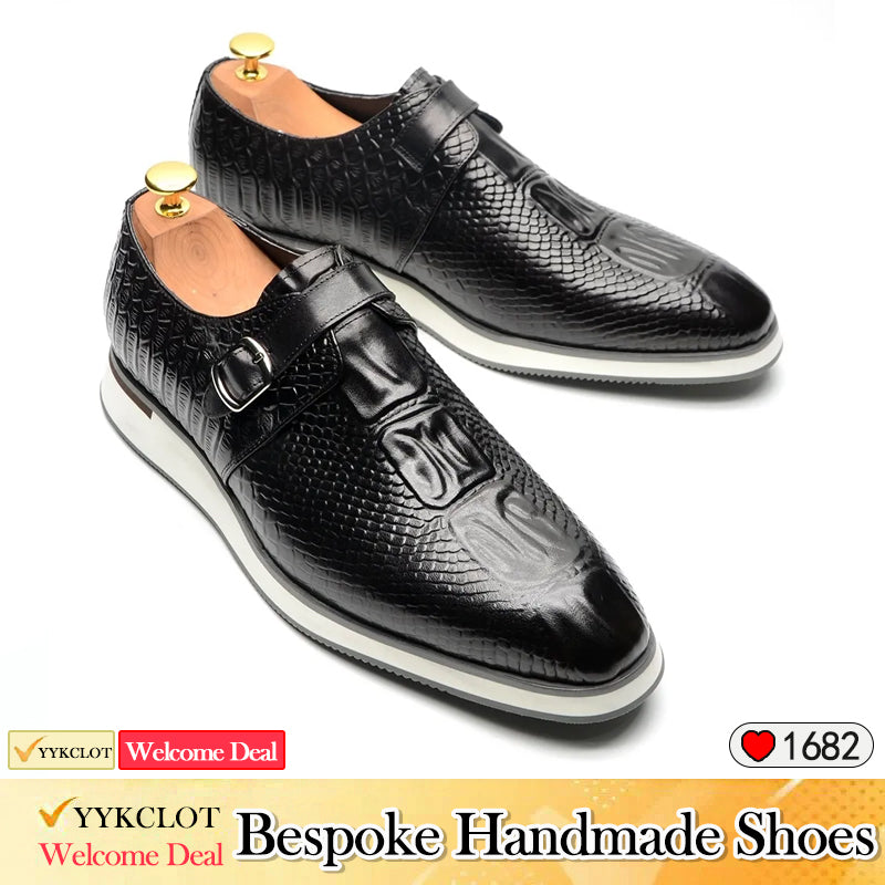 Fashion Snake Leather Pointed Loafers Men's Buckle Casual Leather Shoes