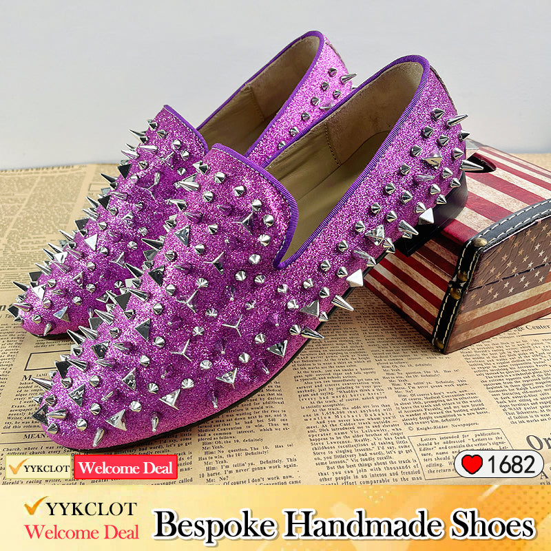 Luxury gold studded dress shoes Pointy glitter party shoes for men Party Banquet and Wedding shoes man loafers