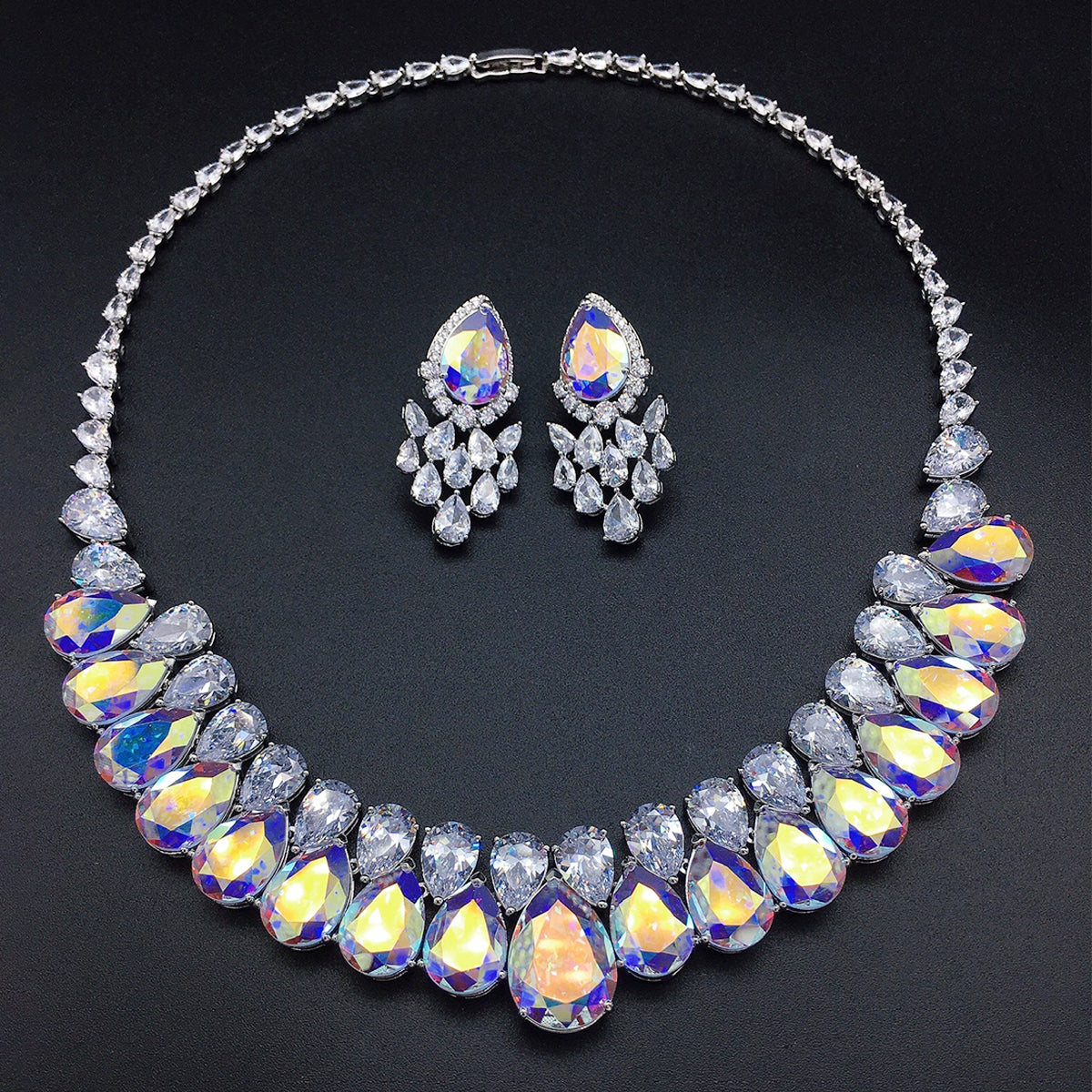 Luxury Sapphire Blue Teardrop Crystal Jewelry Set – Statement Necklace & Earrings