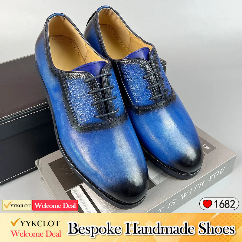 Chaussures homme en cuir bleu faites à la main Baskets de ville