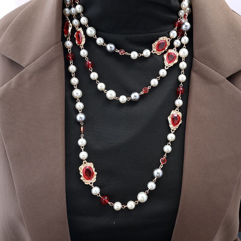 Vintage green glazed pearl necklace