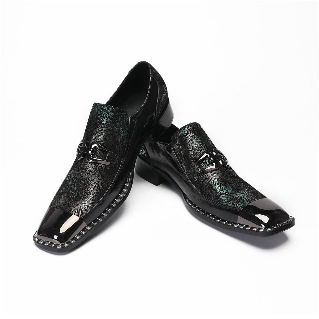 Green Embroidered Metal Square Head Leather Men's Formal Shoes Pointed dress shoes for men Party Banquet and Wedding Oxford Large size men's shoes mens brogue shoes derby shoes Elegant Shoes