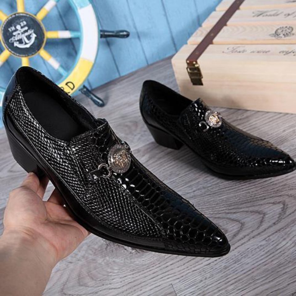 Personalized snake pattern high-heeled loafers men's bar nightclub leather shoes