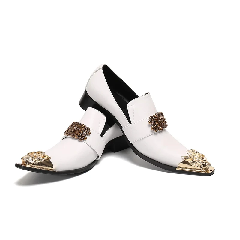 Weiße, bestickte, spitze Herren-Partyschuhe