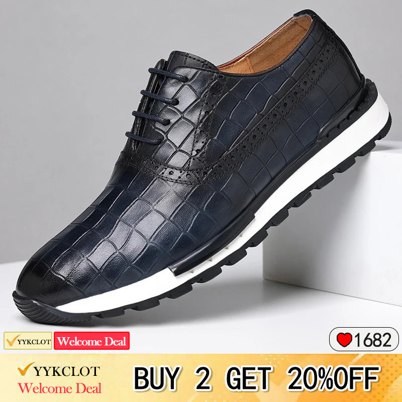 Scarpe da ginnastica casual in pelle marrone da uomo con stampa coccodrillo, modello Hugh