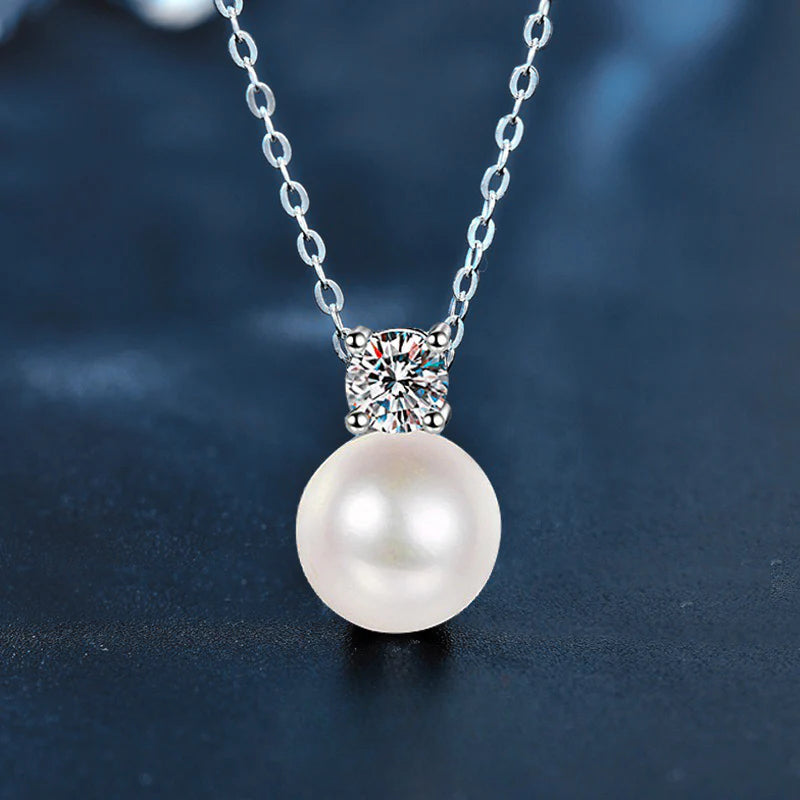 S925 Sterling Silver Pearl Mozzarella Diamond Necklace