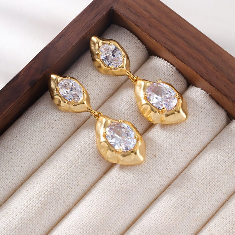 S925 Vintage Geometric Zircon Stud Earrings