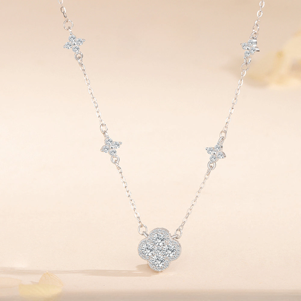 S925 Sterling Silver Diamond Clover Necklace