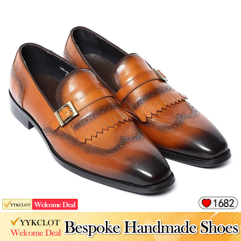 Brock carved retro loafers British fringed men's leather shoes