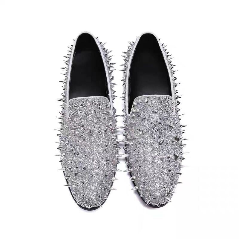Luxury gold studded dress shoes Pointy glitter party shoes for men Party Banquet and Wedding shoes man loafers