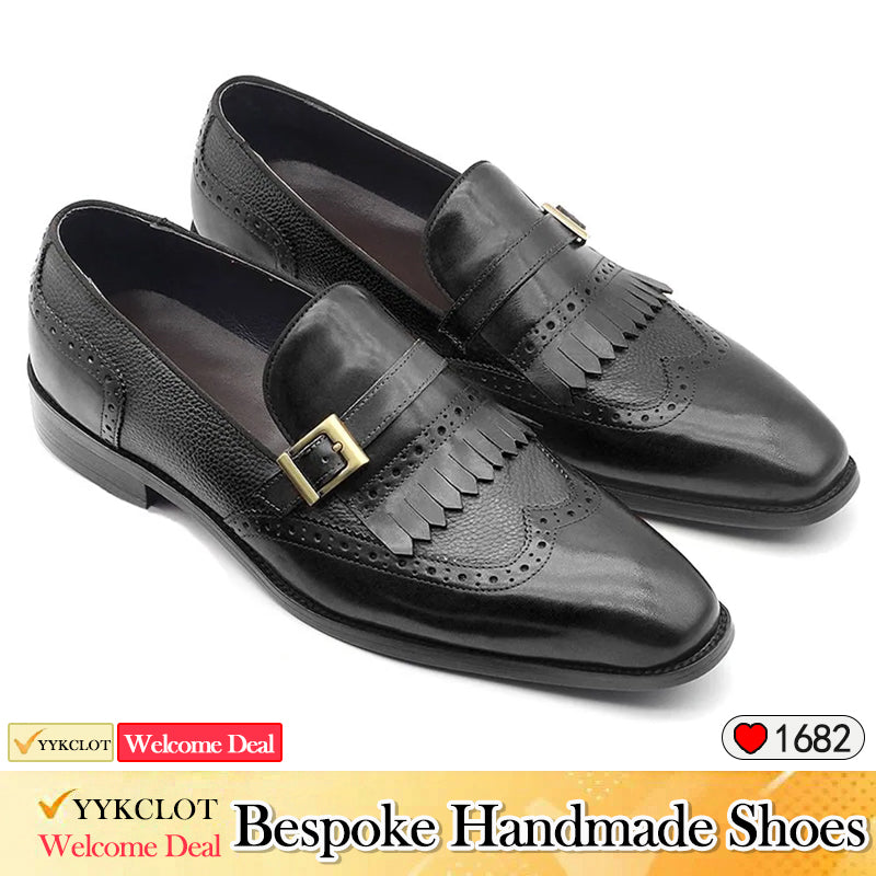 Brock carved retro loafers British fringed men's leather shoes