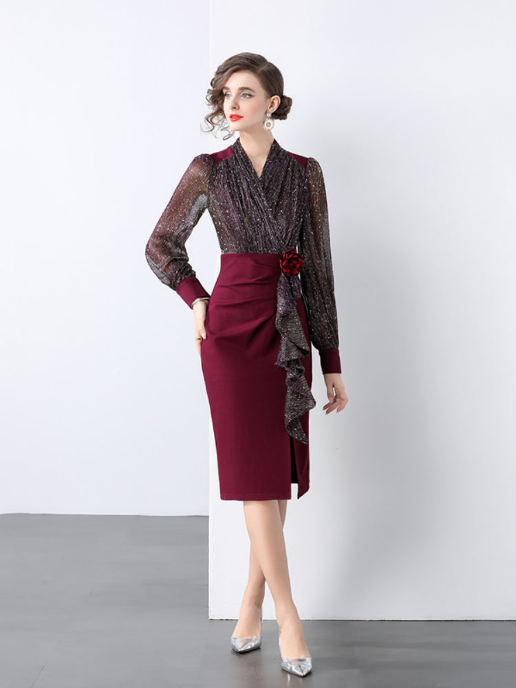 Rotes elegantes Retro-Slim-Fit-Kleid