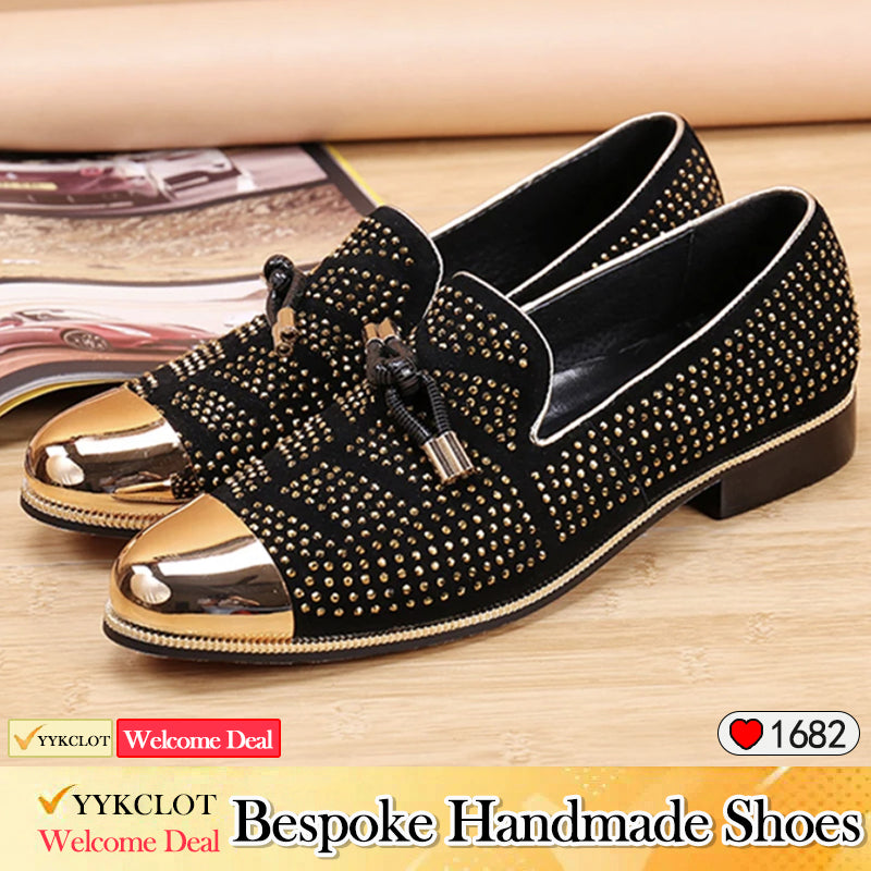 Black brick inlaid bow tie men's dress shoes for men genuine leather loafers man casual flat shoes Party Banquet and Wedding