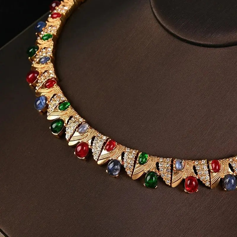 Parure Collier Boucles d'Oreilles Bracelet Vintage Strass