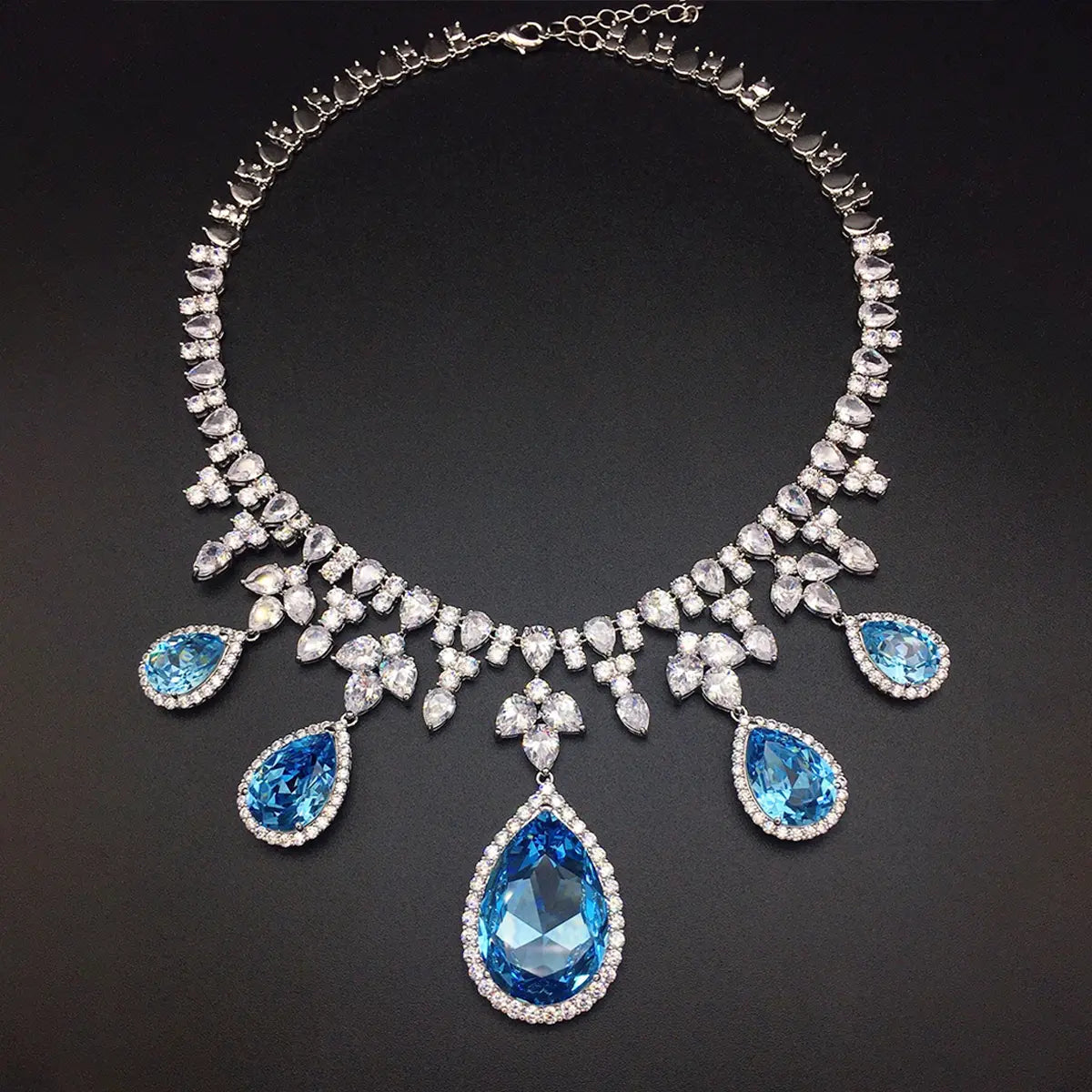 Parure de Bijoux de Gala Goutte de Cristal Saphir Bleu Luxe