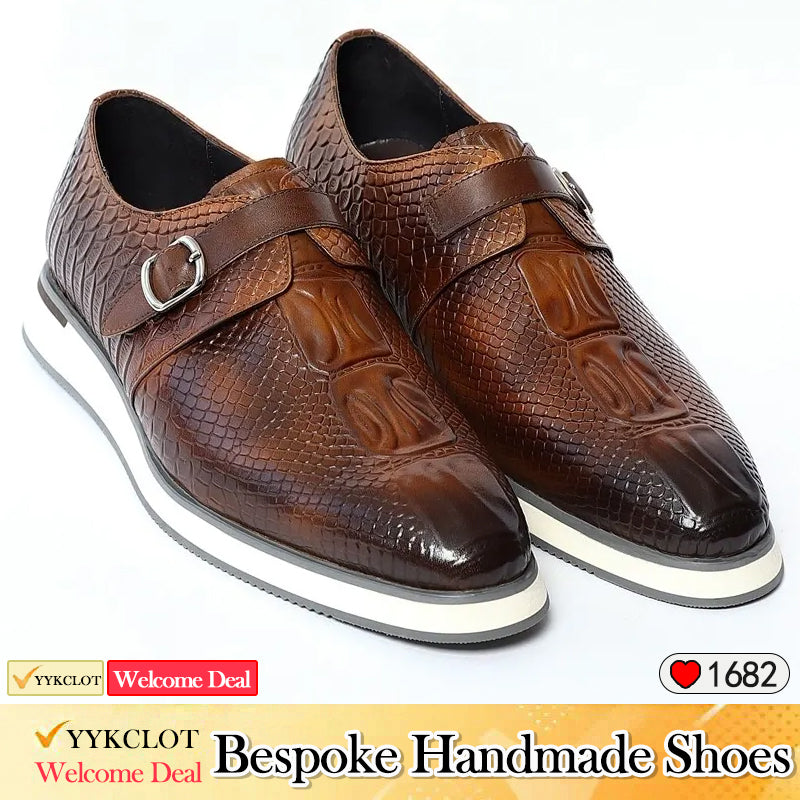 Fashion Snake Leather Pointed Loafers Men's Buckle Casual Leather Shoes