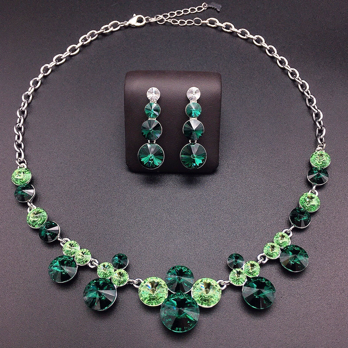 Luxury Blue Round Crystal Necklace and Earrings Jewelry Set