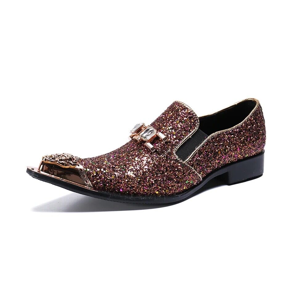 Pink pointed-toe colored sequin dress shoes