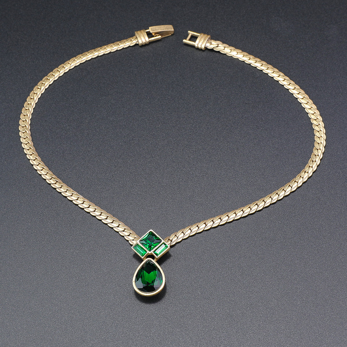 Vintage Gold Double Bee Necklace Green Crystal Multi-layer Stacked Necklace Set