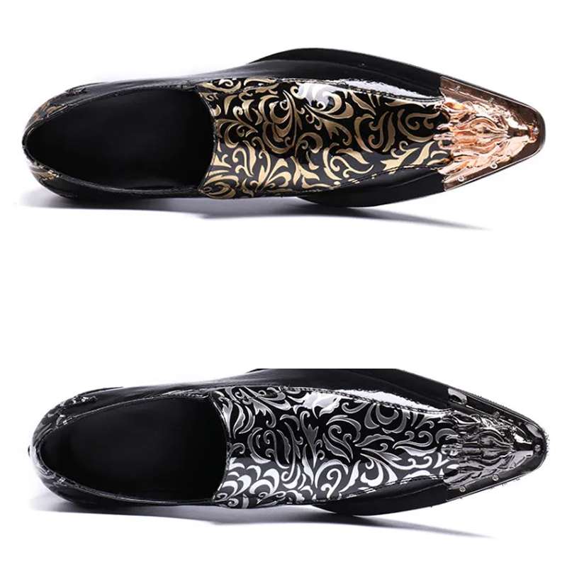 Retro glossy patterned pointed high-heeled dress shoes