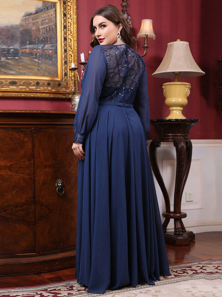 Fashion Large Size Elegant Long Sleeve Dress