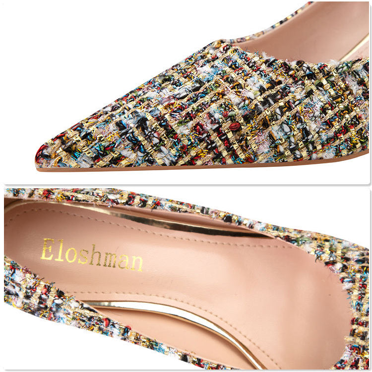 Fashion sexy nightclub plaid high heels