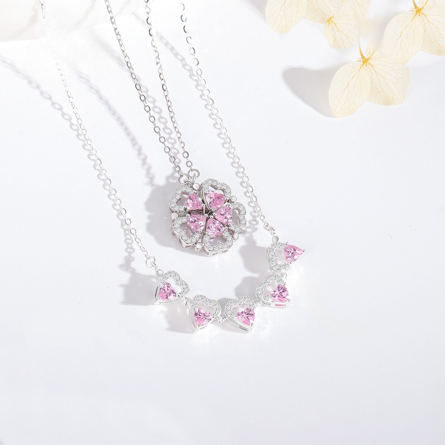 S925 Sterling Silver Love Pink Diamond Necklace