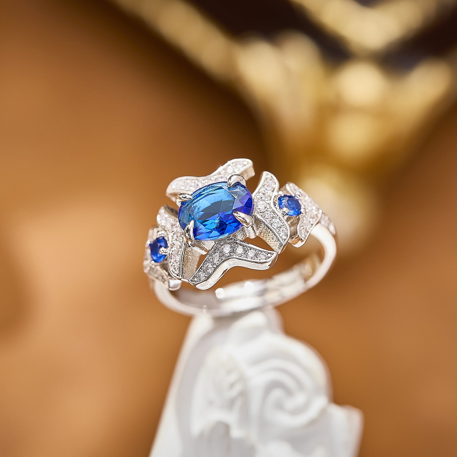 Luxury Sapphire Blue Crystal Jewelry Set – Necklace Earrings Bracelet Ring for Women