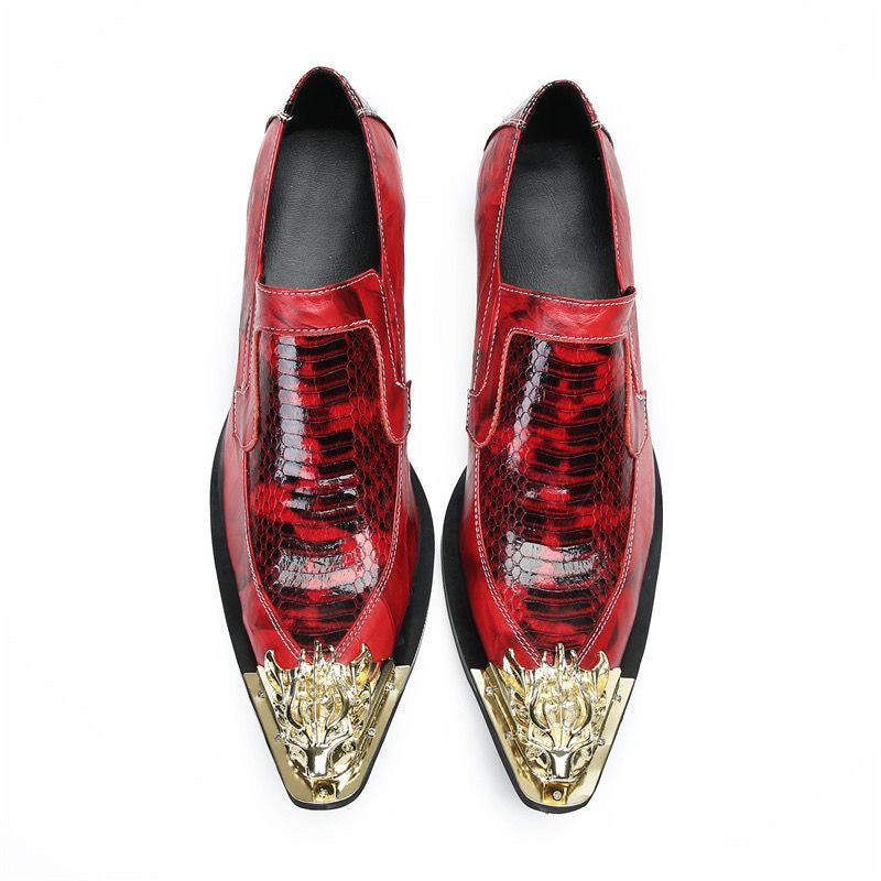 Scarpe eleganti con tacco alto cucite a mano rosse Scarpe da festa alla moda maschile