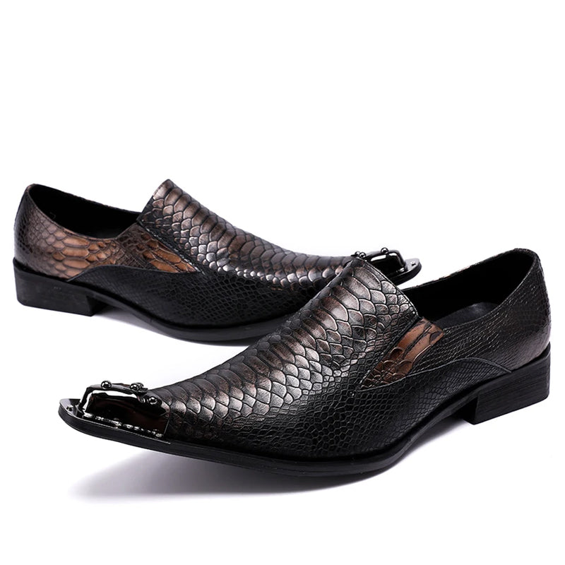 Black fashion serpentine men's stage shoes Leather party dress shoes for men