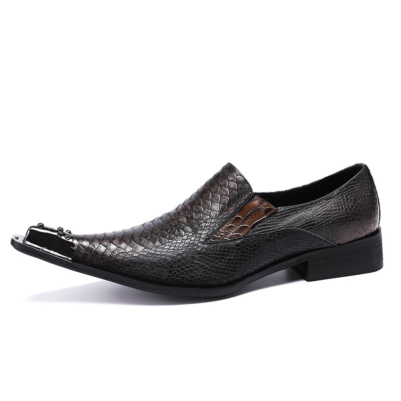 Black fashion serpentine men's stage shoes Leather party dress shoes for men