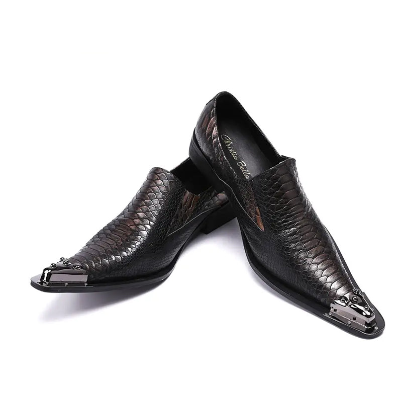 Black fashion serpentine men's stage shoes Leather party dress shoes for men