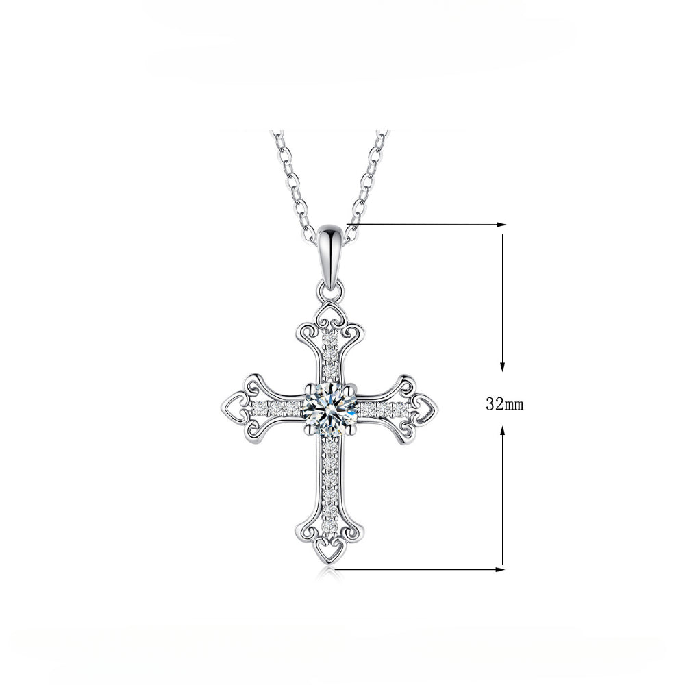 925 Sterling Silver Moissanite Geometric Cross Necklace