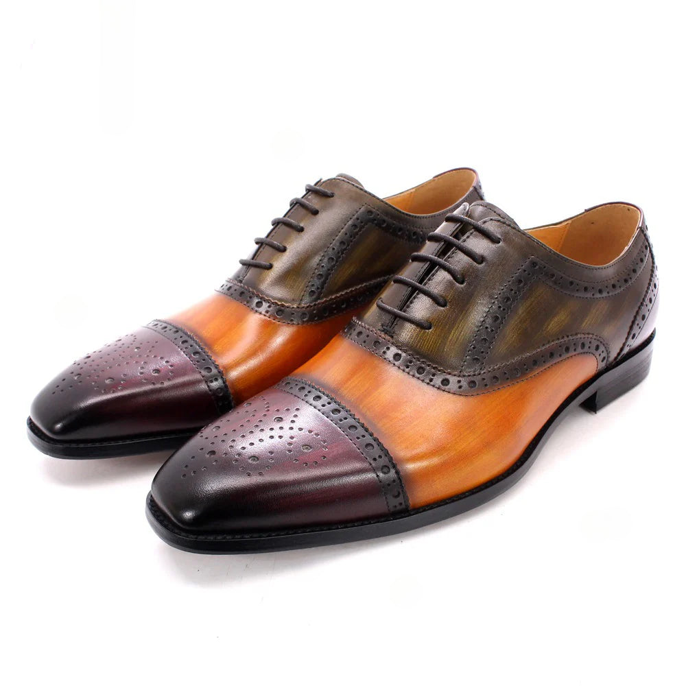 Leather Carved Oxford Shoes British Color Matching Dress Men's Leather Shoes