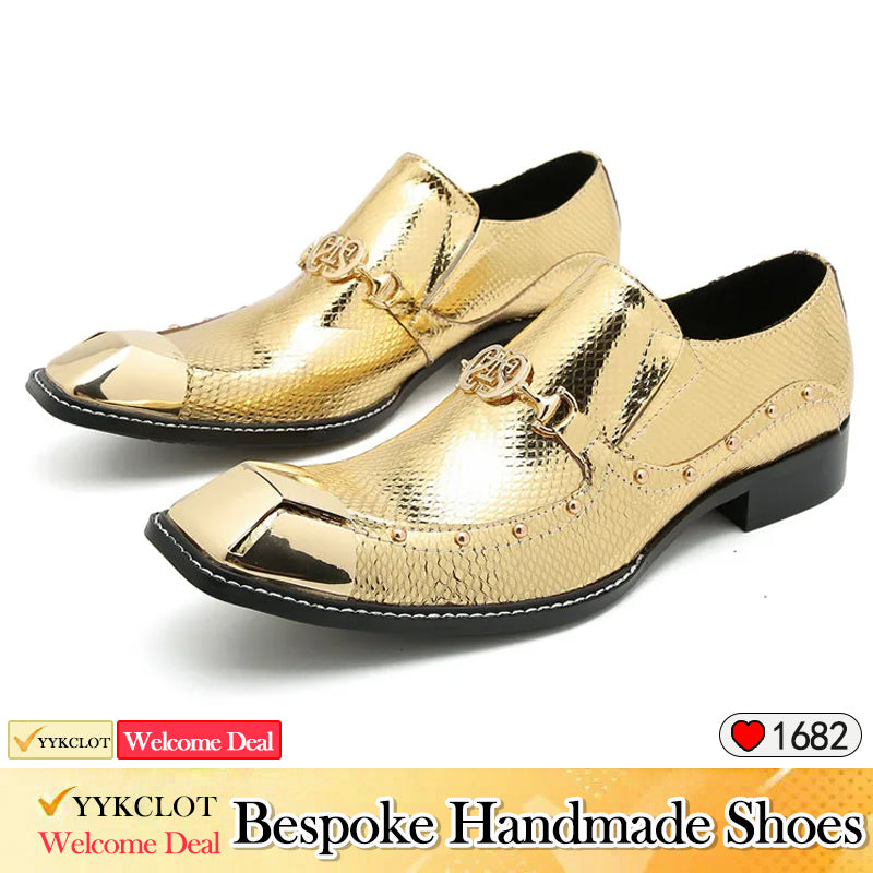 Gold square head fashion dress shoes men's dress shoes